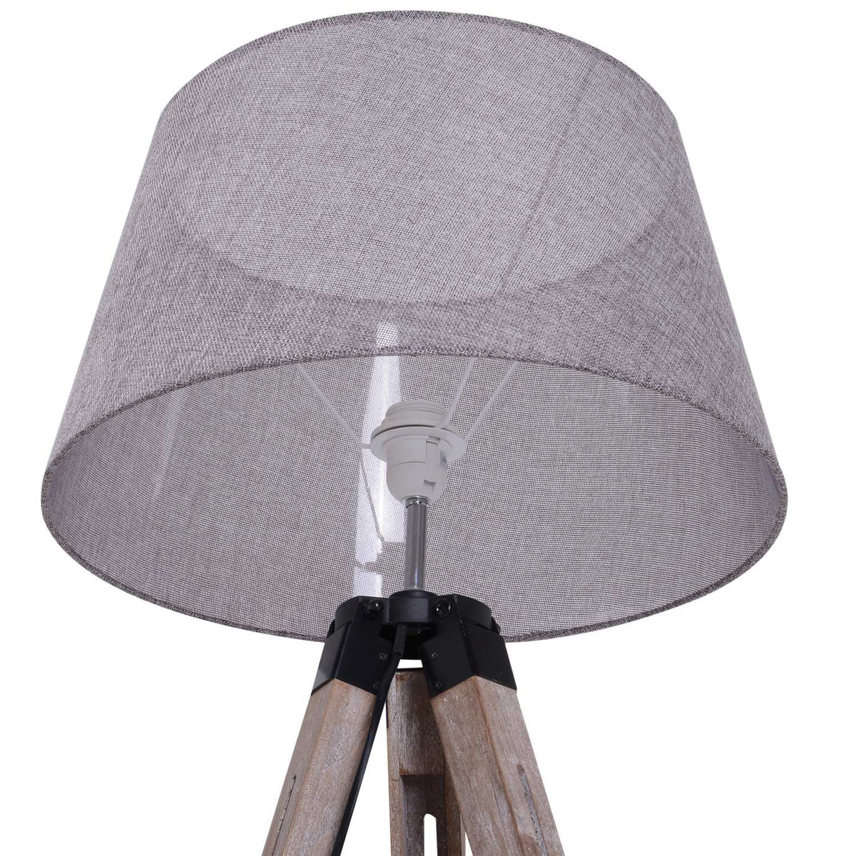 Floor Lamp Tripod Height-Adjustable Floor Lamp In Scandinavian Design, Wood & Linen, Natural & Gray, 65X65X(99-143)Cm