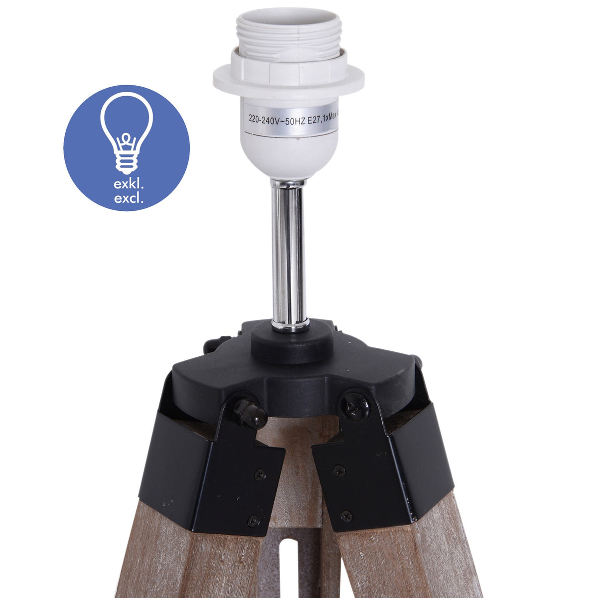 Floor Lamp Tripod Height-Adjustable Floor Lamp In Scandinavian Design, Wood & Linen, Natural & Gray, 65X65X(99-143)Cm