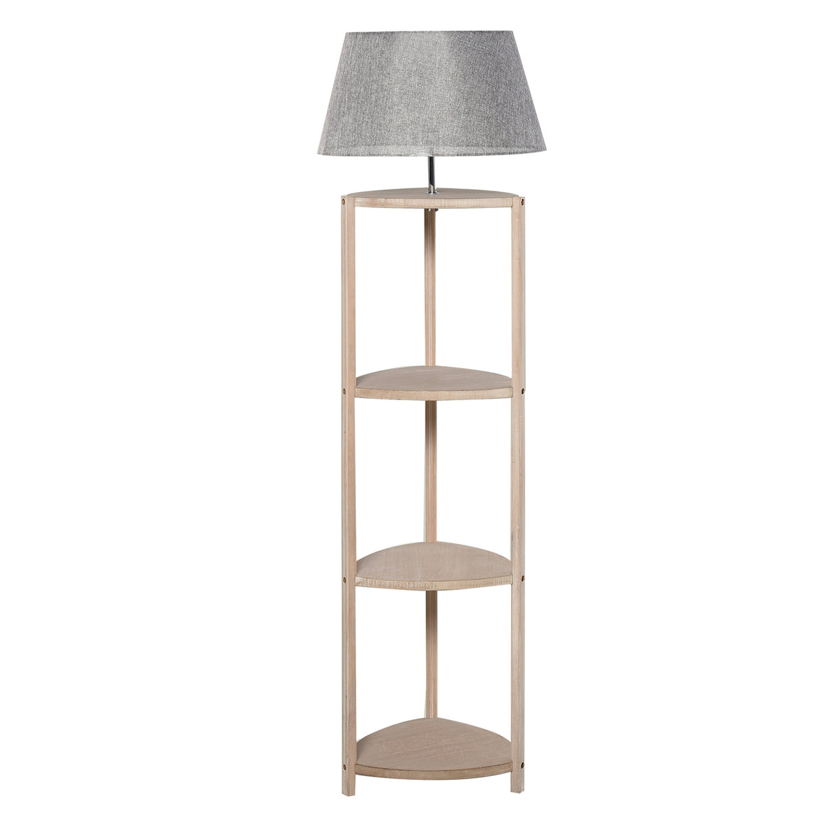 Floor Lamp With Shelf Bedroom Floor Lamp, Scandinavian, Wood & Linen, Gray, 46X46X158.5Cm