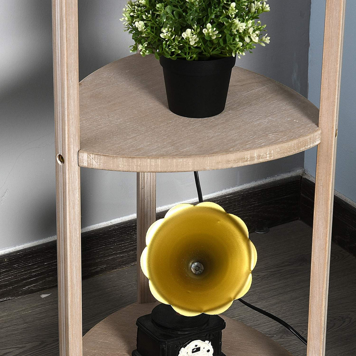 Floor Lamp With Shelf Bedroom Floor Lamp, Scandinavian, Wood & Linen, Gray, 46X46X158.5Cm