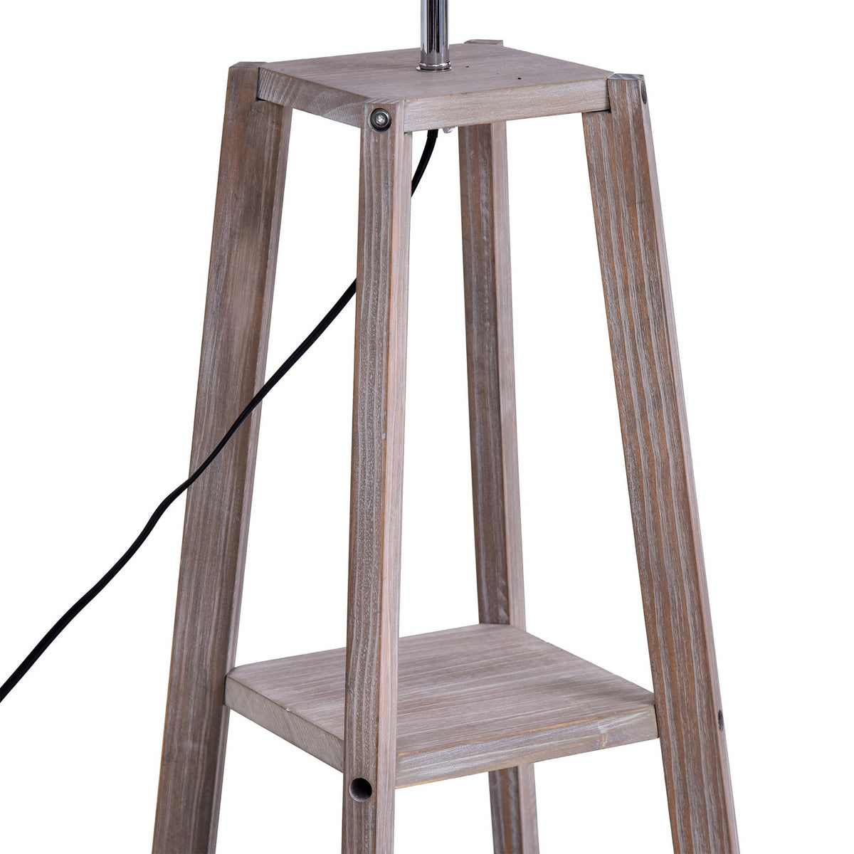 Floor Lamp With Shelf Scandinavian Floor Lamp Made Of Pine Wood & Linen, Natural & Gray, 45X45X148Cm