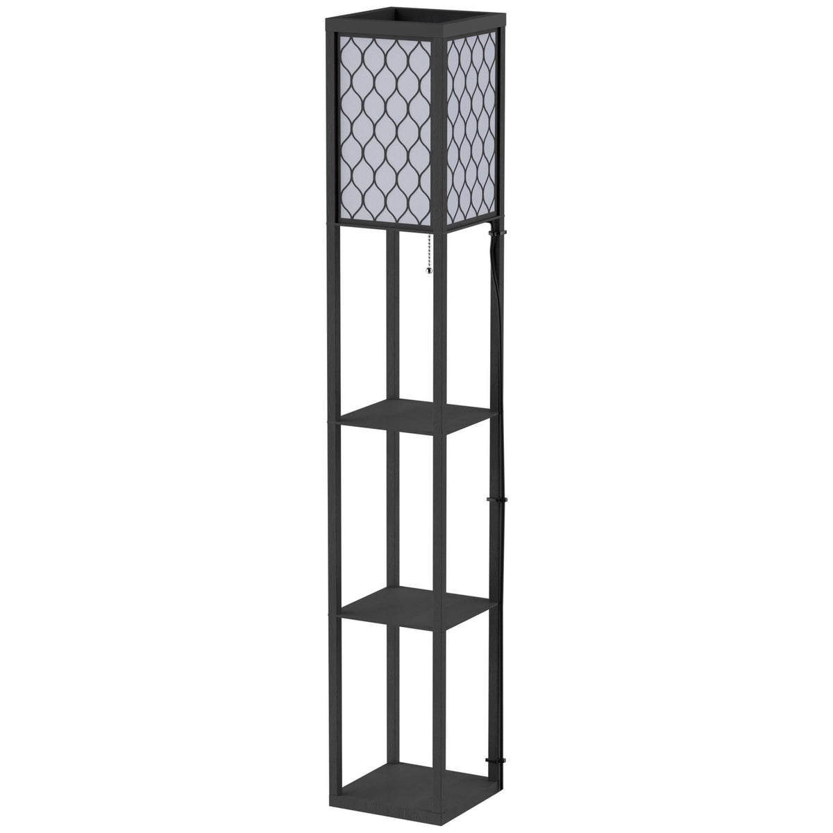 Floor Lamp With Shelves Floor Lamp, Interior Lighting, E27, Up To 40W, For Living Room/Bedroom, Wood, Black, 26X26X160 Cm