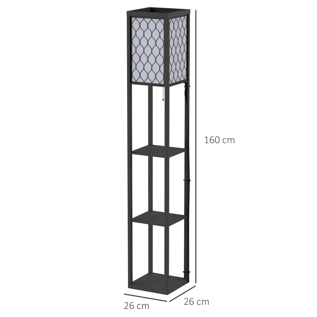 Floor Lamp With Shelves Floor Lamp, Interior Lighting, E27, Up To 40W, For Living Room/Bedroom, Wood, Black, 26X26X160 Cm