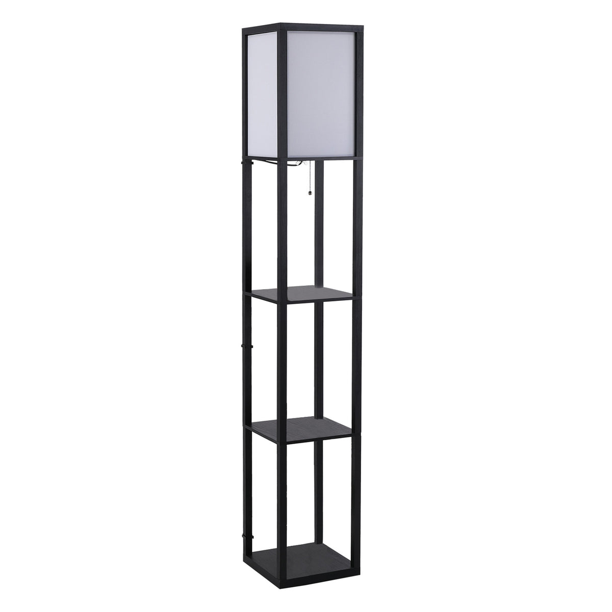 Floor Lamp With Shelves Without Bulb Interior Lighting, Floor Lamp, E27, Up To 40W, For Living Room/Bedroom, Wood, Black, 26X26X160 Cm