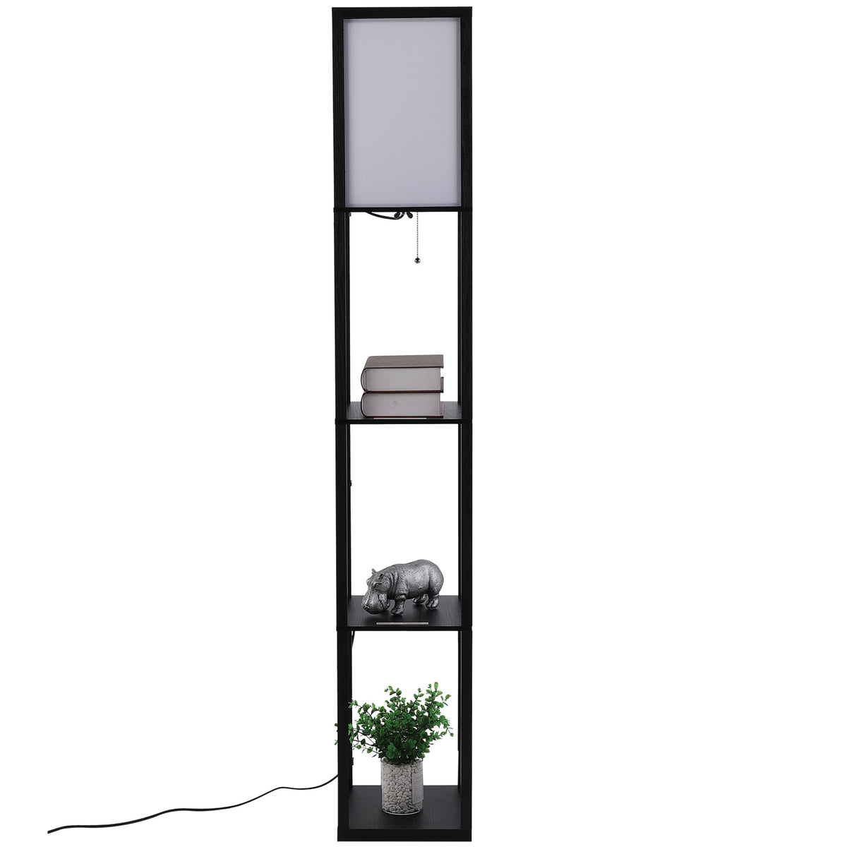 Floor Lamp With Shelves Without Bulb Interior Lighting, Floor Lamp, E27, Up To 40W, For Living Room/Bedroom, Wood, Black, 26X26X160 Cm