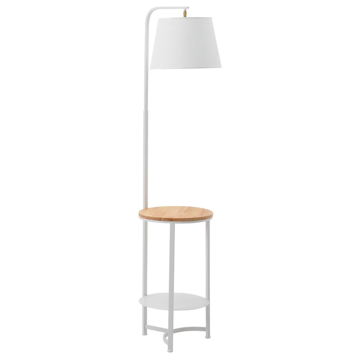 Floor Lamp With Side Table Floor Lamp With 2 Shelves E27 For Living Room Bedroom Office Metal Mdf White