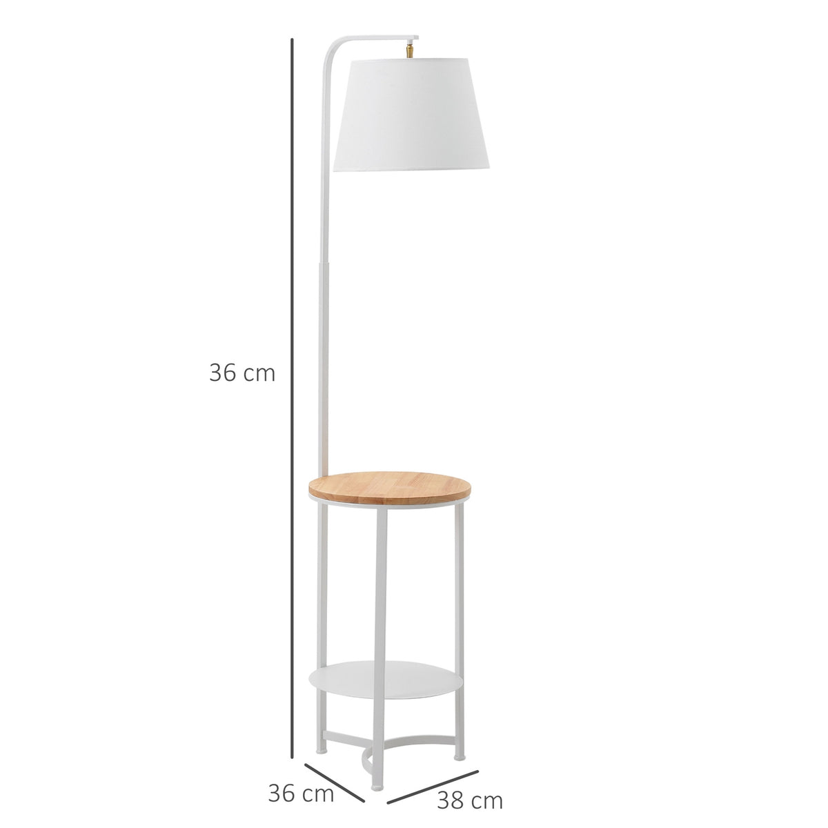 Floor Lamp With Side Table Floor Lamp With 2 Shelves E27 For Living Room Bedroom Office Metal Mdf White