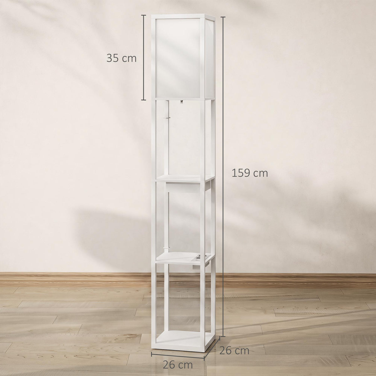 Floor Lamp with 3-Tier Shelf, USB Ports, White MDF