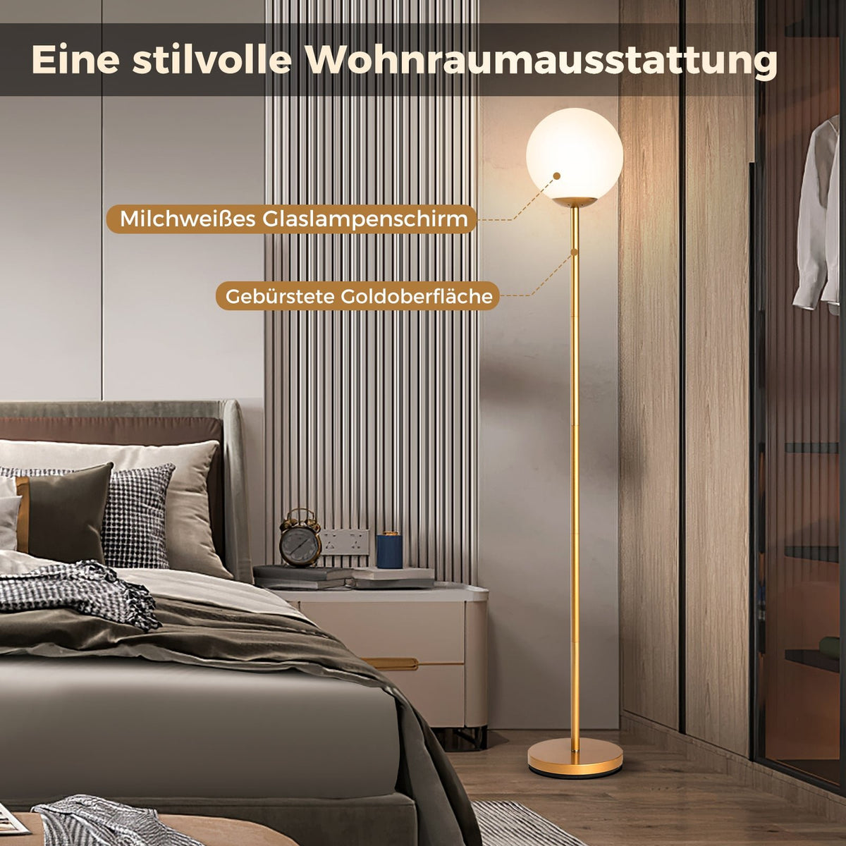 Floor Lamp with Glass Shade & Foot Switch, 165 cm Tall