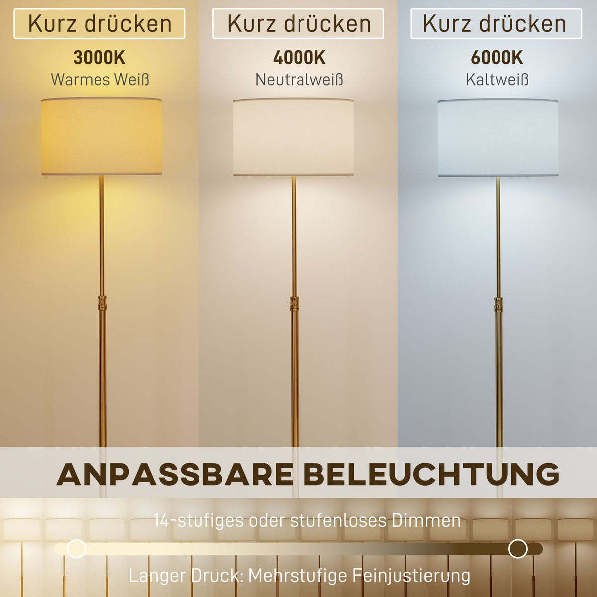 Floor Lamp with Remote, Adjustable Height, Fabric Shade