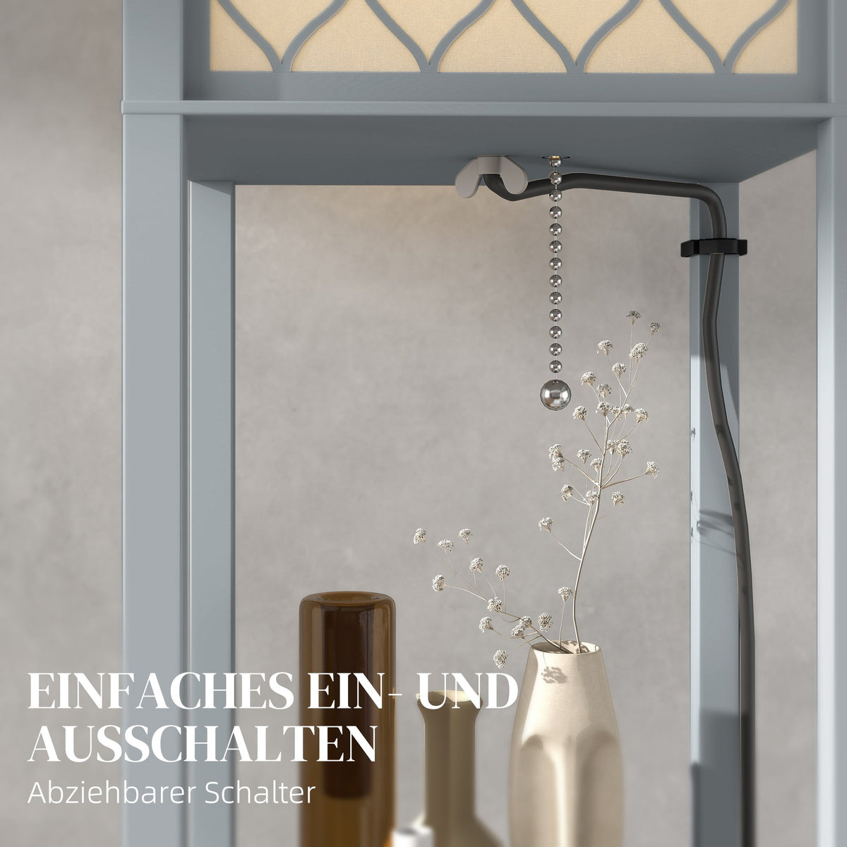 Floor Lamp with Shelf, 3 Tiers, Compact MDF, Light Grey