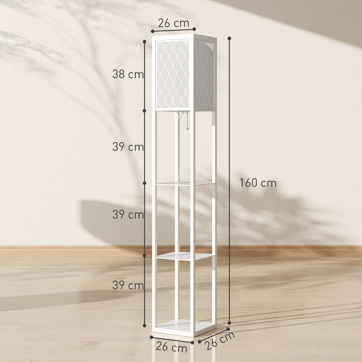Floor Lamp with Shelf, 3 Tiers, MDF, White