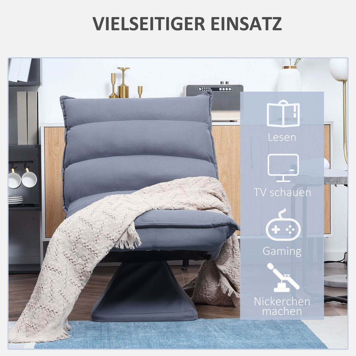 Floor Sofa Floor Chair With Adjustable Backrest, Swivel Meditation Chair, Relaxation Chair, Microfiber Cloth, Gray, 62X62X95 Cm