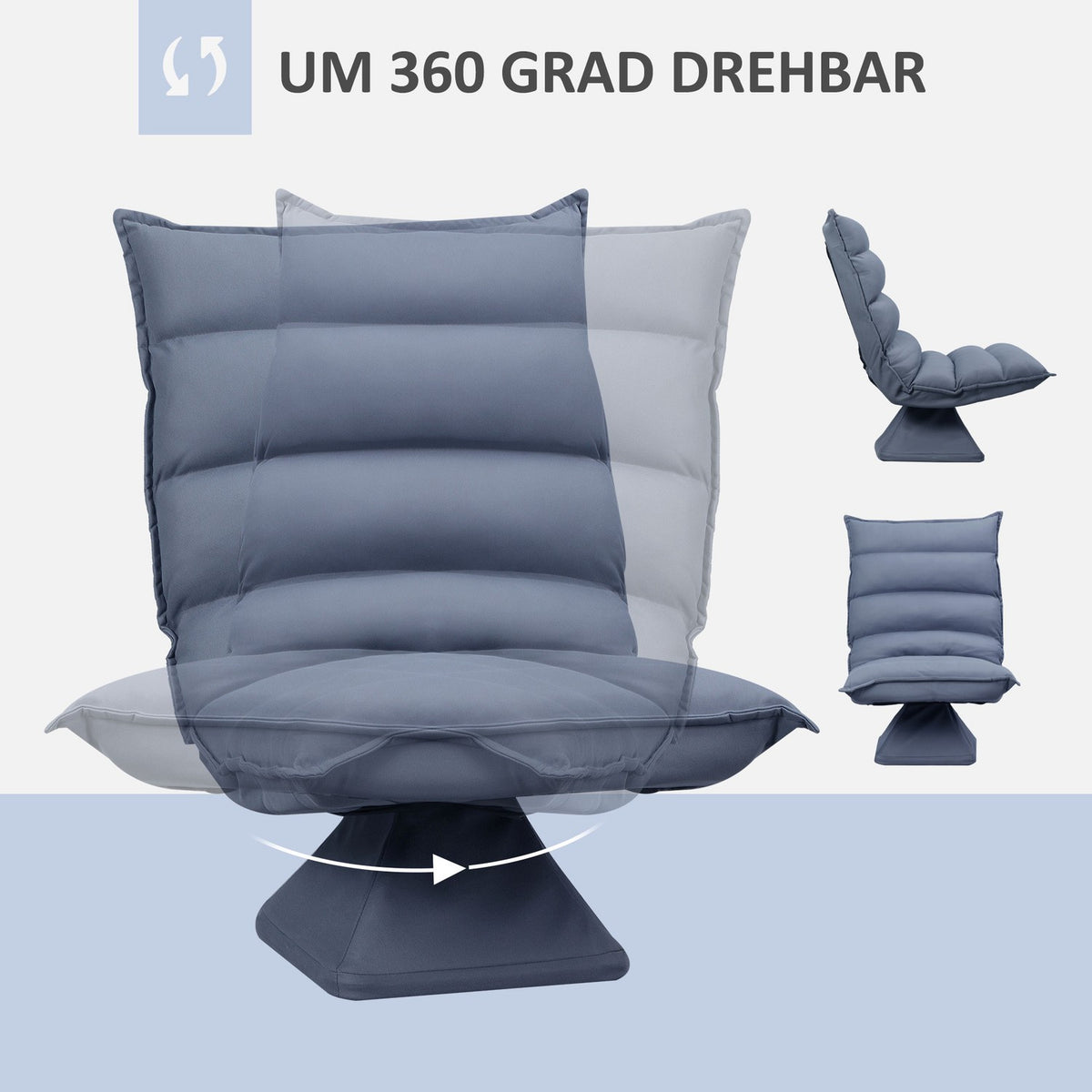 Floor Sofa Floor Chair With Adjustable Backrest, Swivel Meditation Chair, Relaxation Chair, Microfiber Cloth, Gray, 62X62X95 Cm