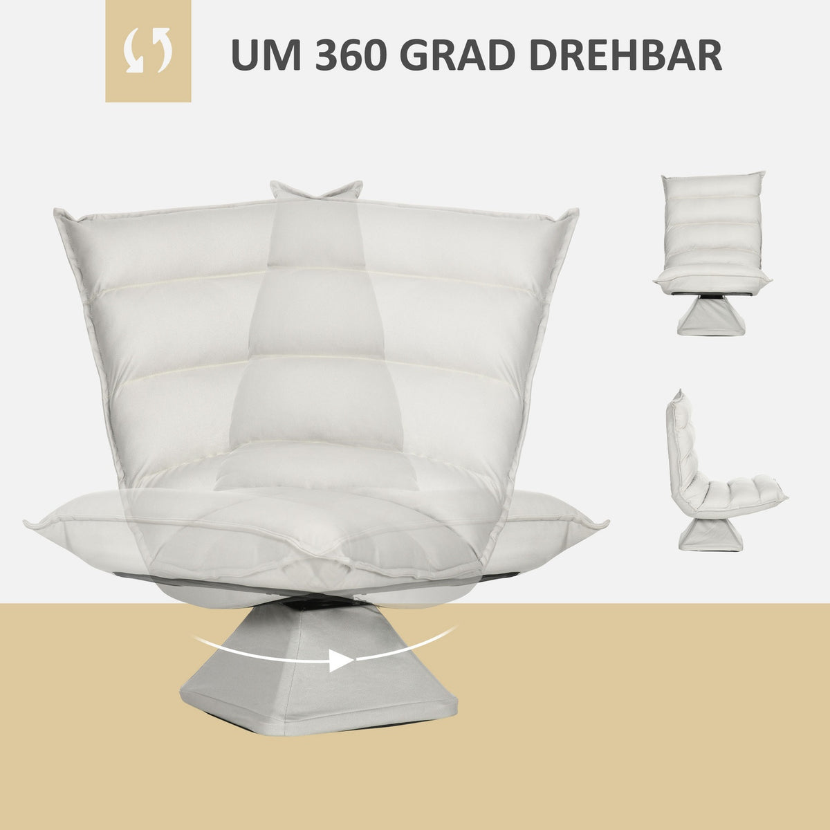 Floor Sofa Floor Chair with Adjustable Backrest Swivel Meditation Chair Relax Chair for Living Room Office Light Gray