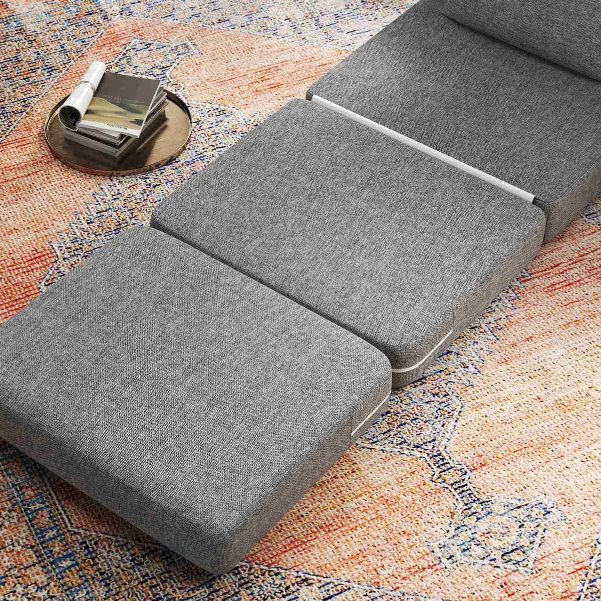 Floor chair 2-in-1 folding sofa bed with linen look, padded floor chair can hold up to 240 kg for living room, bedroom, gray