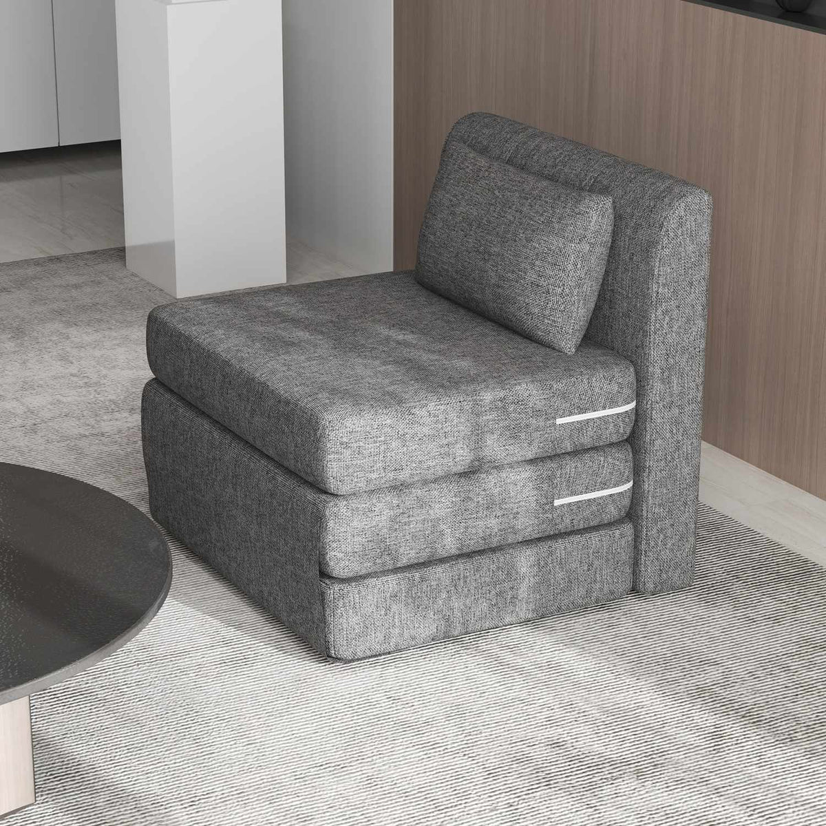 Floor chair 2-in-1 folding sofa bed with linen look, padded floor chair can hold up to 240 kg for living room, bedroom, gray