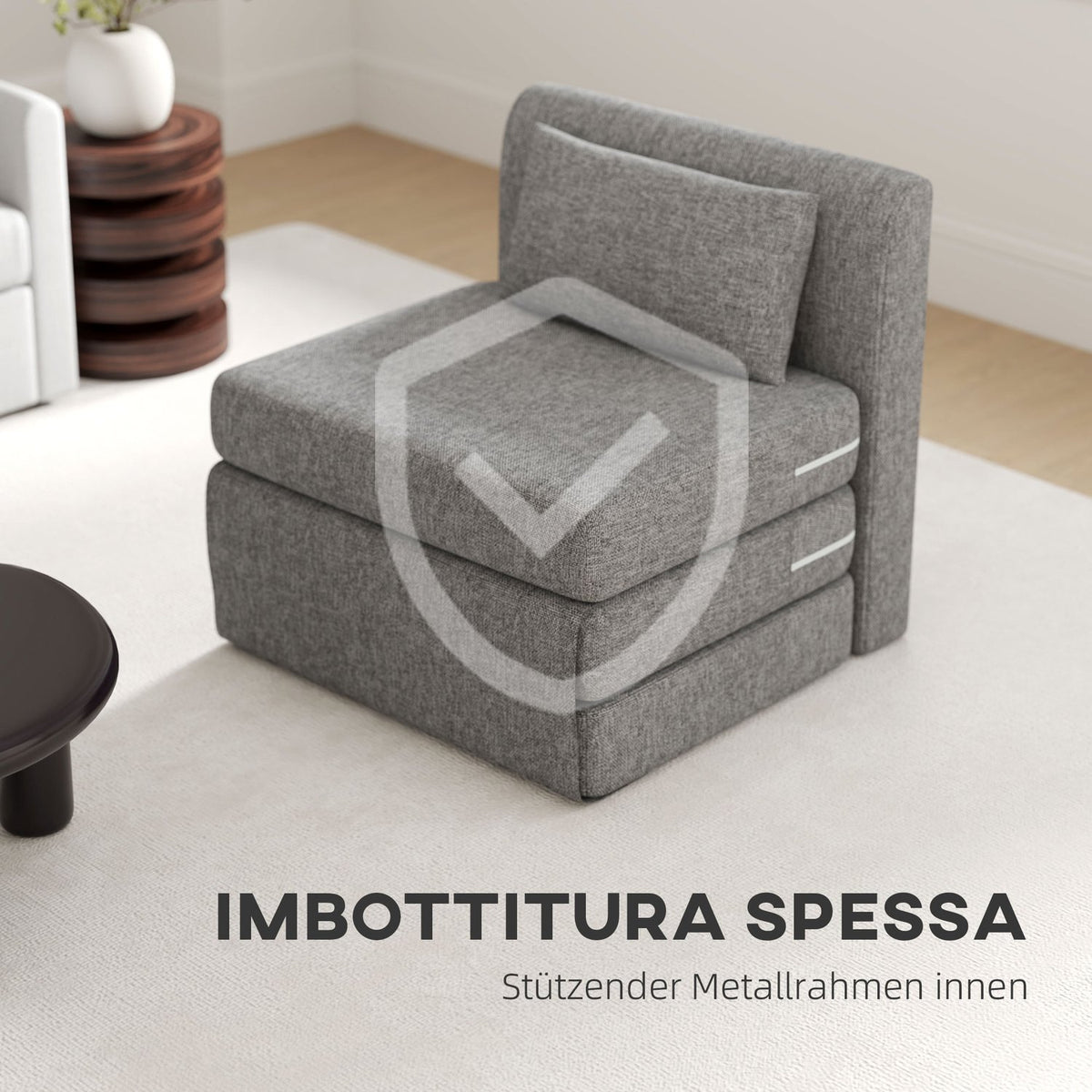 Floor chair 2-in-1 folding sofa bed with linen look, padded floor chair can hold up to 240 kg for living room, bedroom, gray