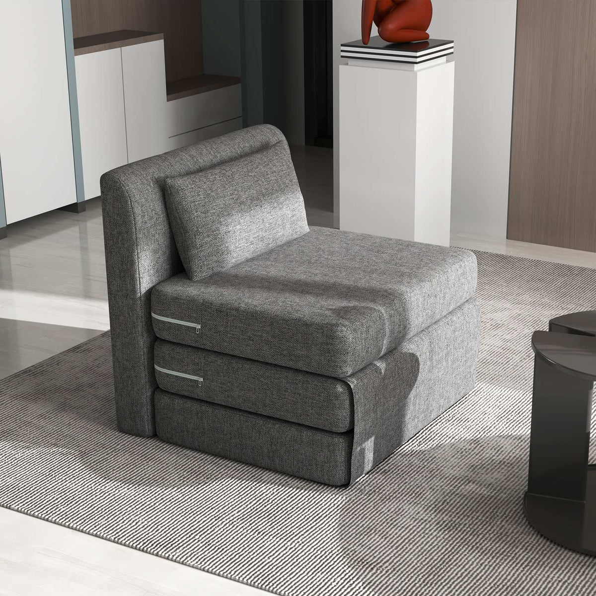 Floor chair 2-in-1 folding sofa bed with linen look, padded floor chair can hold up to 240 kg for living room, bedroom, gray