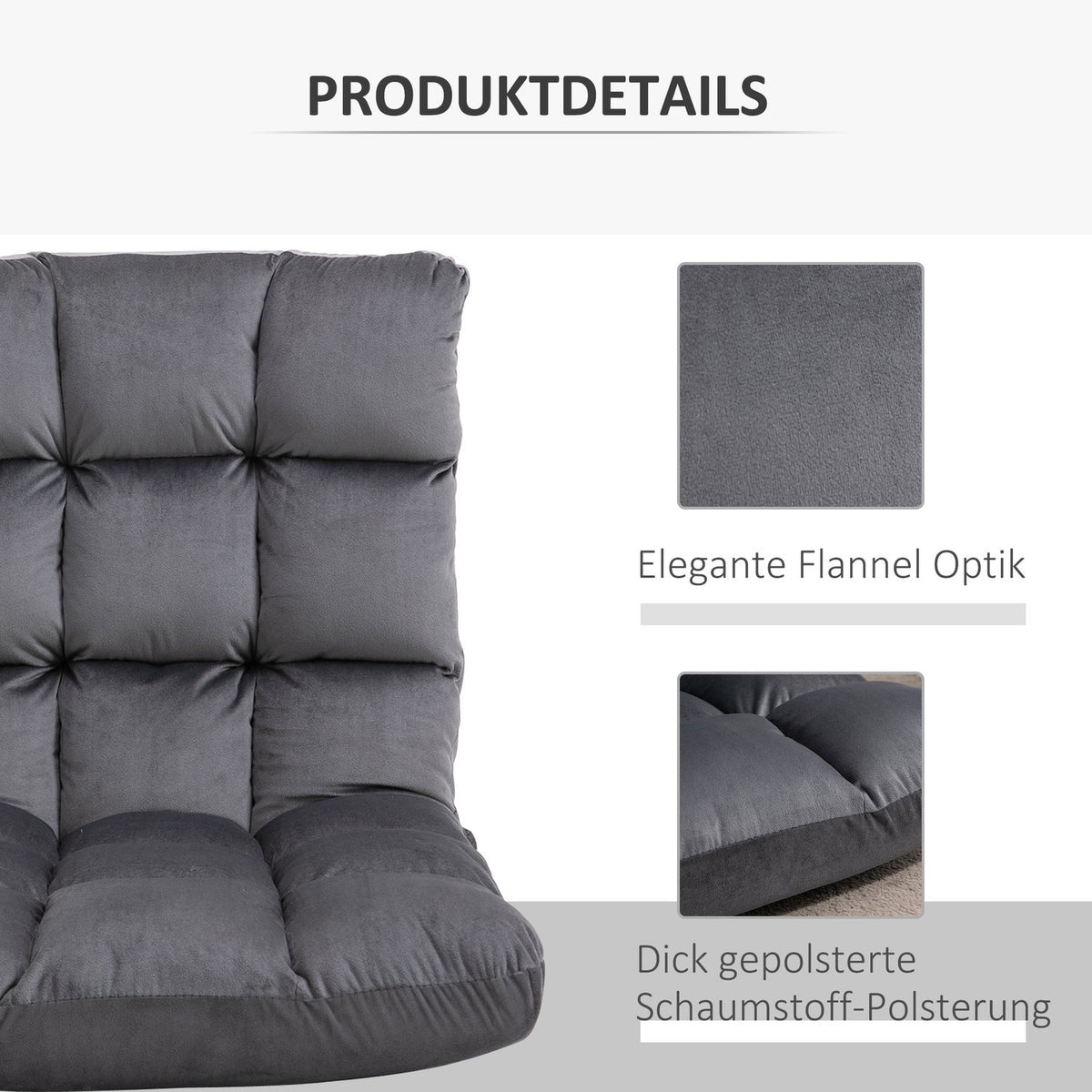 Floor chair 3-in-1 folding floor chair backrest 13 positions seat cushion gray metal foam 55x71x53.5cm
