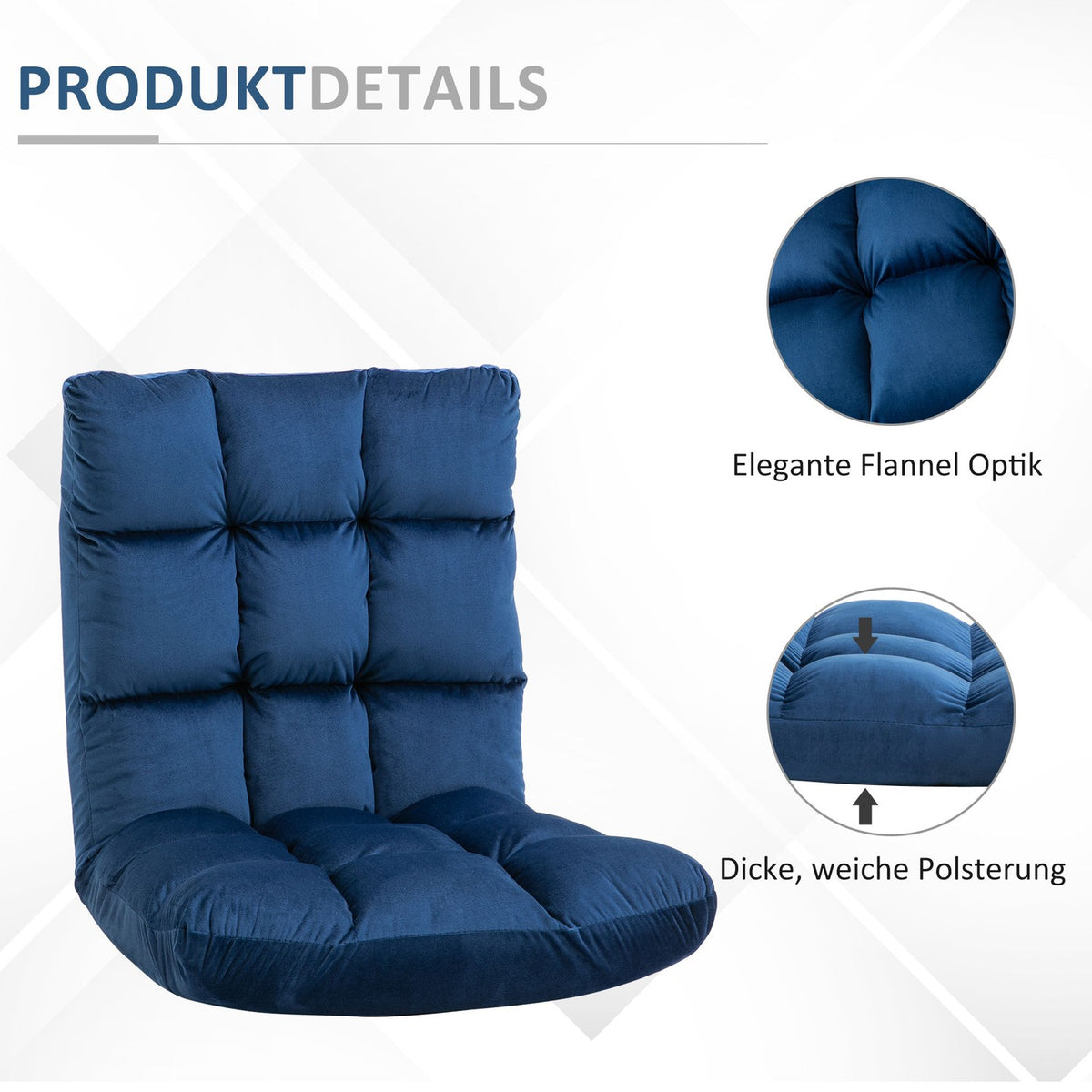 Floor chair 3-in-1 folding floor chair with backrest, 13 positions, seat cushion, metal, foam, 55x71x53.5cm