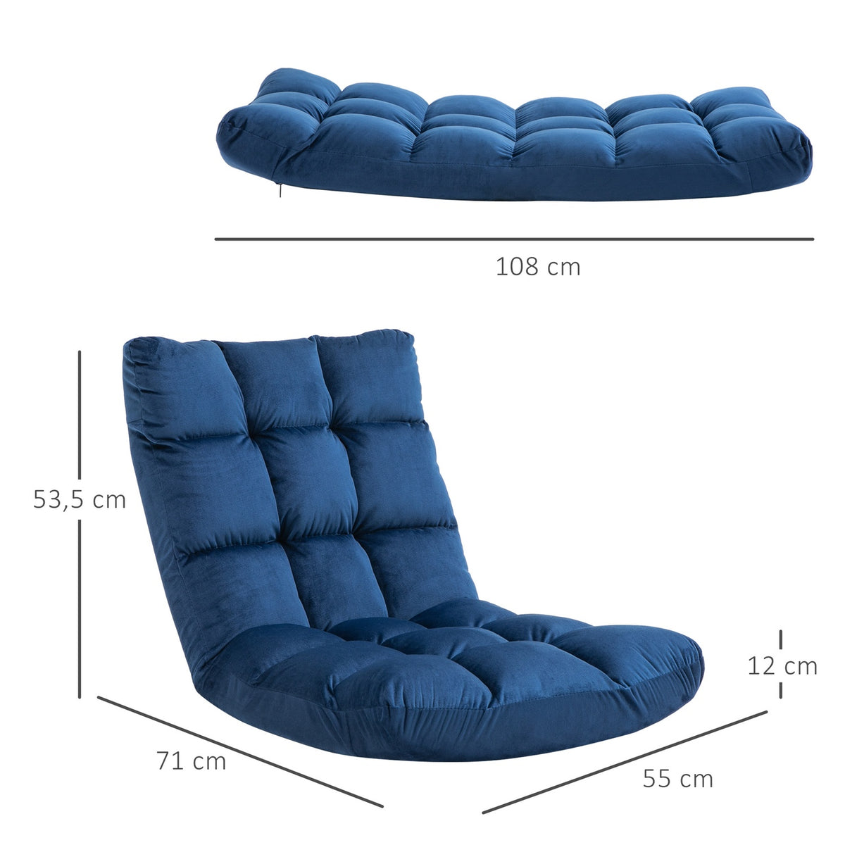 Floor chair 3-in-1 folding floor chair with backrest, 13 positions, seat cushion, metal, foam, 55x71x53.5cm