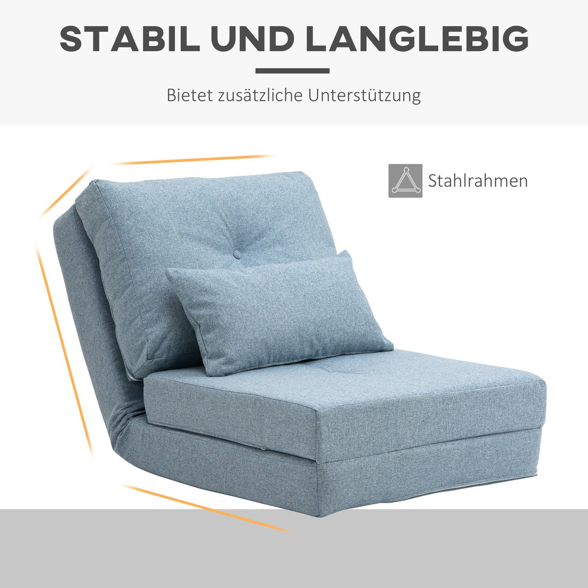 Floor chair folding mattress sleeping mat, 2-in-1 design, removable pillow, 60 x 80 x 56 cm, sky blue