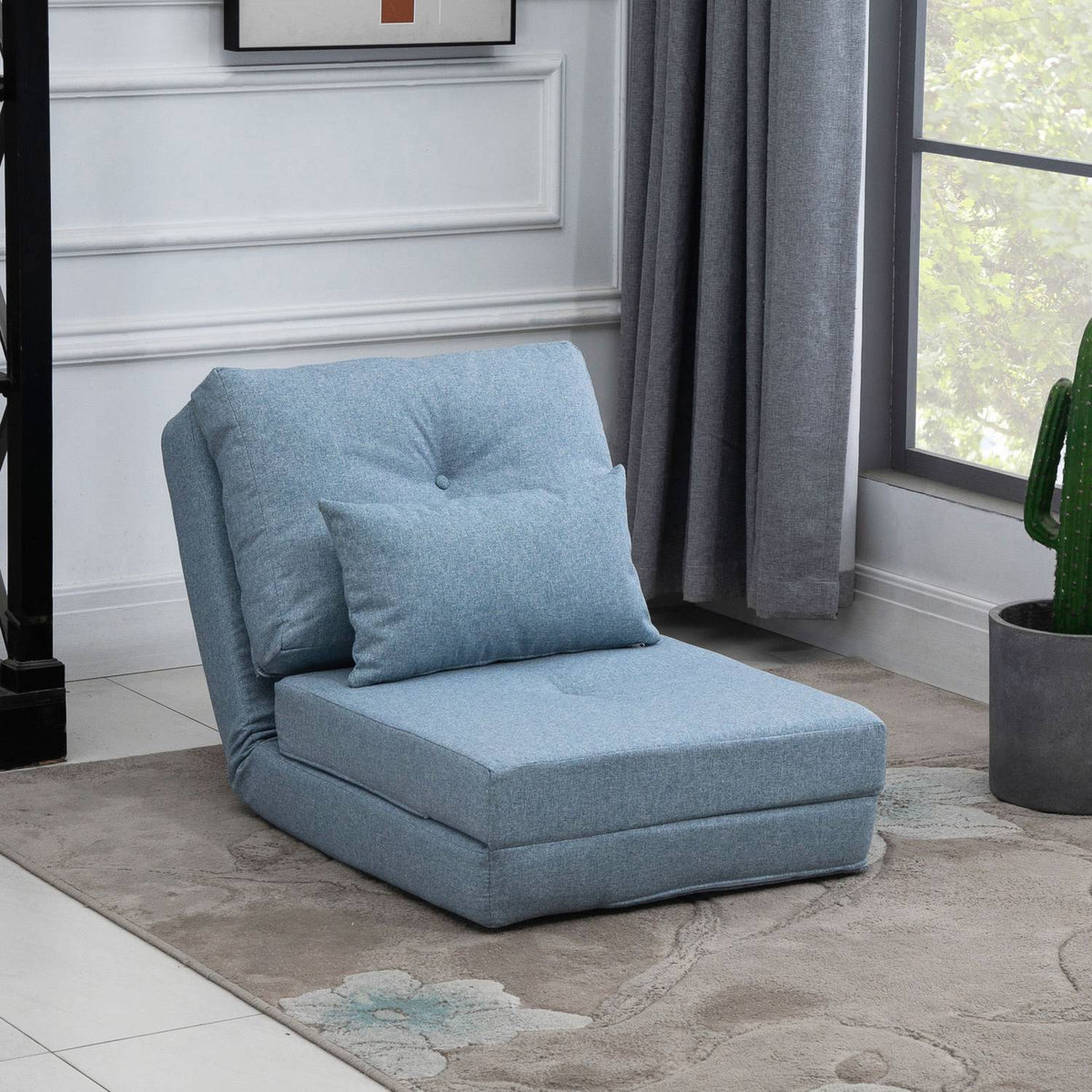 Floor chair folding mattress sleeping mat, 2-in-1 design, removable pillow, 60 x 80 x 56 cm, sky blue