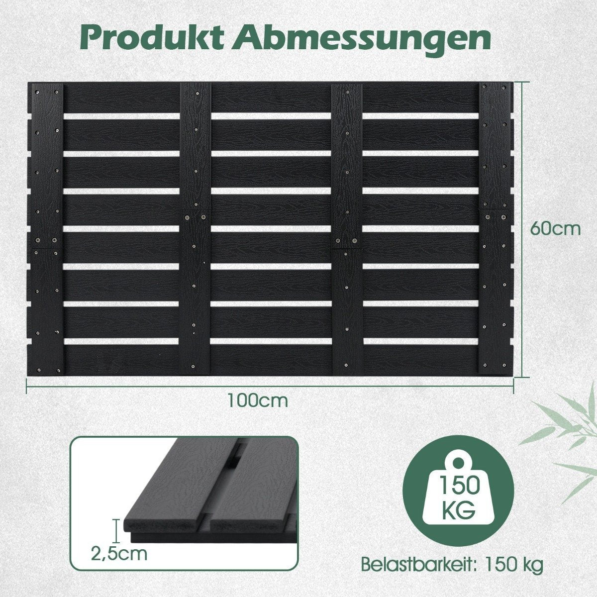 Floor element for solar shower WPC floor plate for garden shower 100 x 60 x 2.5 cm black