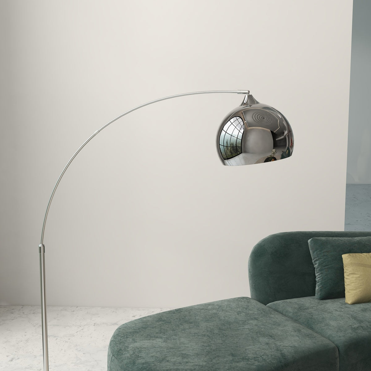 Floor lamp, 40 W, 100-115L x 30W x 170-180H cm, height adjustable, swiveling, arc lamp with bulb, E27 base, silver