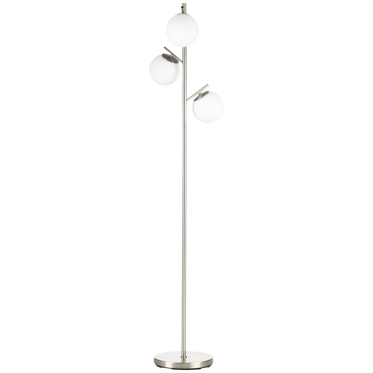 Floor lamp 40W floor lamp with E27 socket & 3 glass lampshades, silver + white, for living room, 169 cm