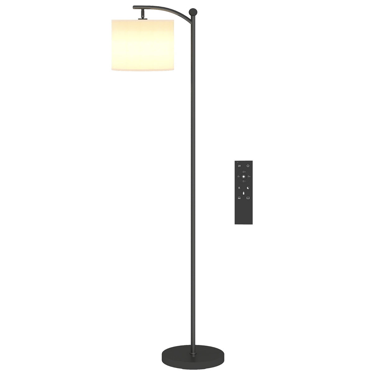 Floor lamp, adjustable light options, foot switch, remote control, metal, black