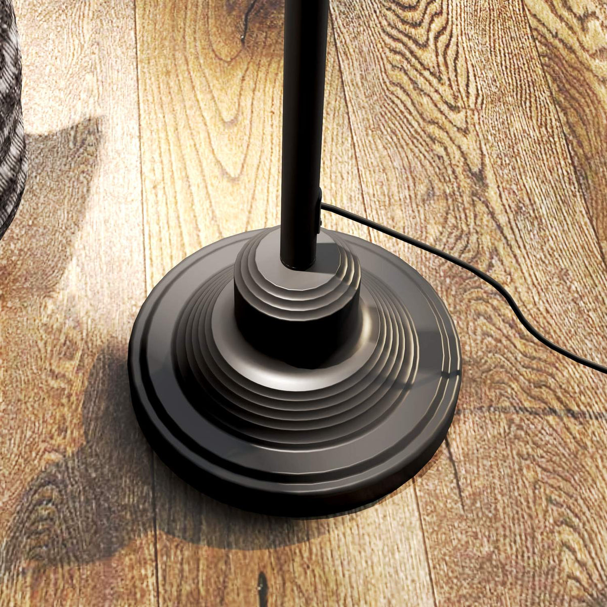 Floor lamp, floor lamp with E27 socket, adjustable lampshade, 40 W, arc lamp in retro design, stable stand, metal, 42 x 25.5 x 152 cm, black