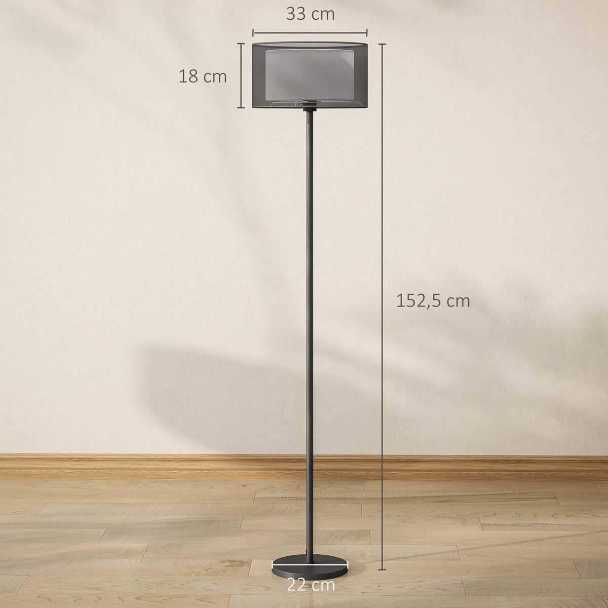 Floor lamp, floor lamp with E27 socket, two-tone fabric lampshade, floor lamp with foot switch, floor lamp for living room, bedroom, excluding bulb, black |