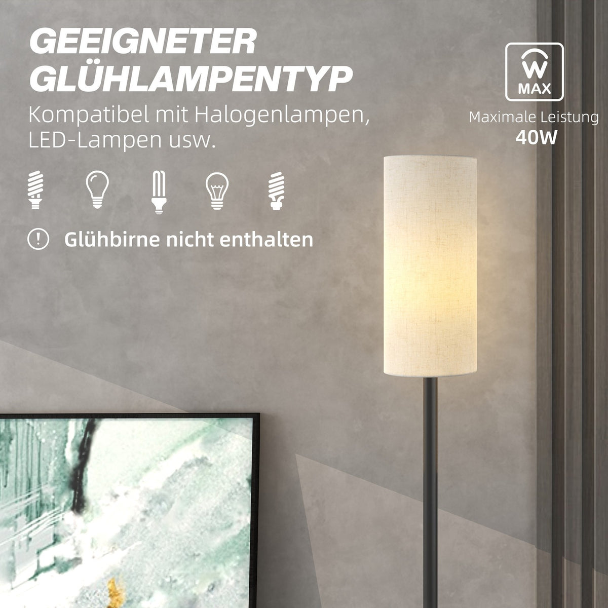 Floor lamp, floor lamp with fabric lampshade, E27 socket, floor lamp floor lamp with foot switch for living room, bedroom, excl. bulb, white |