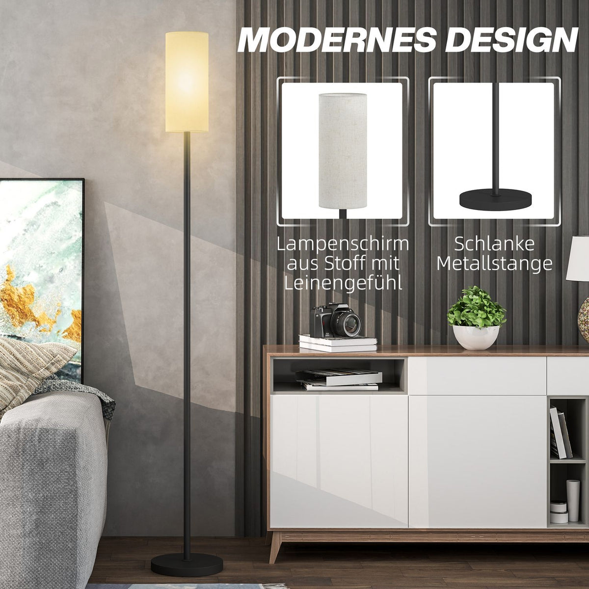 Floor lamp, floor lamp with fabric lampshade, E27 socket, floor lamp floor lamp with foot switch for living room, bedroom, excl. bulb, white |