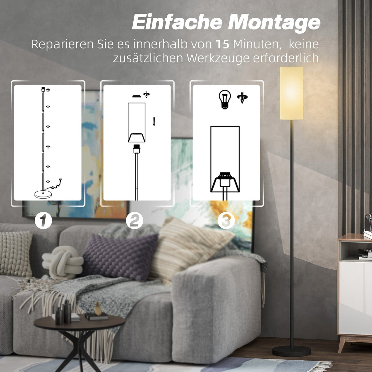 Floor lamp, floor lamp with fabric lampshade, E27 socket, floor lamp floor lamp with foot switch for living room, bedroom, excl. bulb, white |