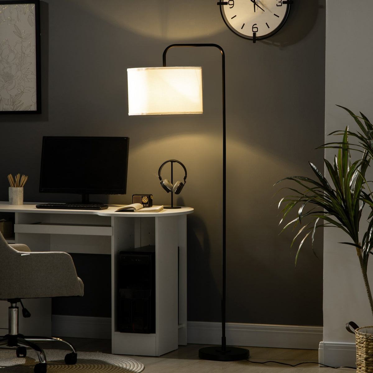 Floor lamp for the living room in modern black metal with lampshade and 180 cm cable - 64 x 38 x 163.5 cm