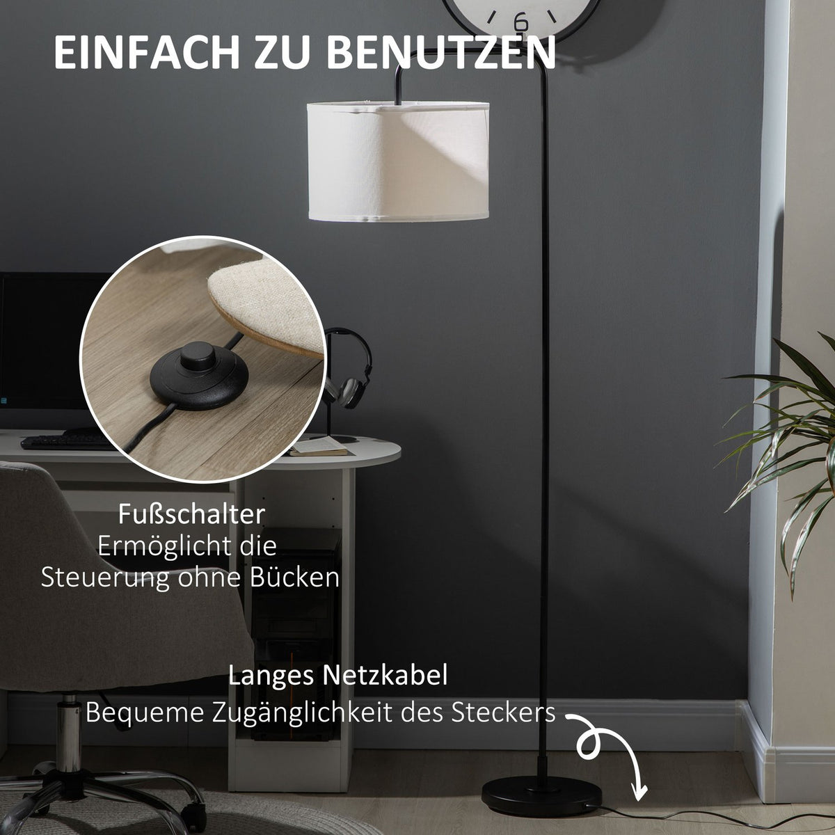 Floor lamp for the living room in modern black metal with lampshade and 180 cm cable - 64 x 38 x 163.5 cm