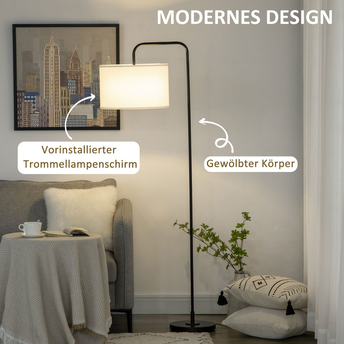 Floor lamp for the living room in modern black metal with lampshade and 180 cm cable - 64 x 38 x 163.5 cm