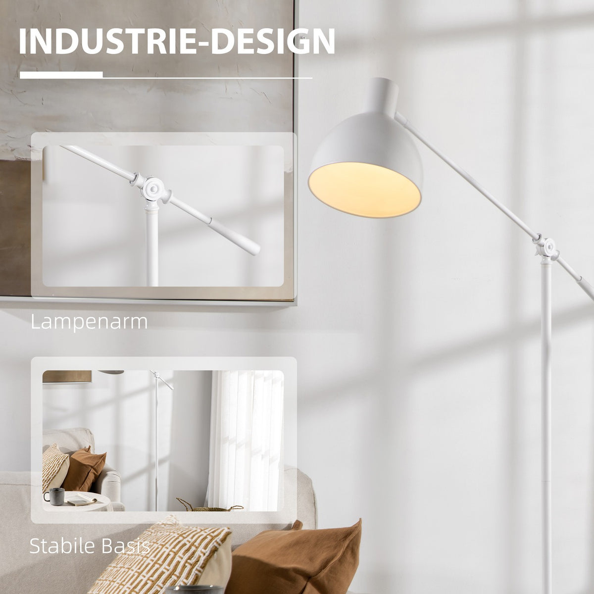 Floor lamp height-adjustable, swiveling floor lamp, 40 W floor lamp excl. bulb, reading lamp arc lamp with E27 base, for living room, bedroom, white