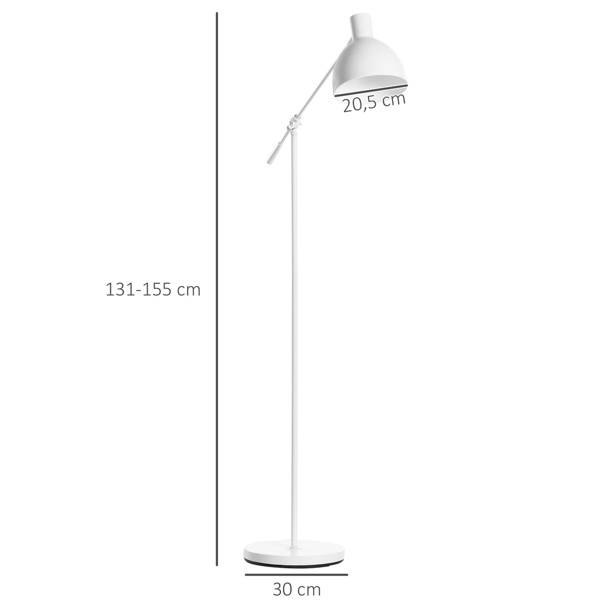 Floor lamp height-adjustable, swiveling floor lamp, 40 W floor lamp excl. bulb, reading lamp arc lamp with E27 base, for living room, bedroom, white