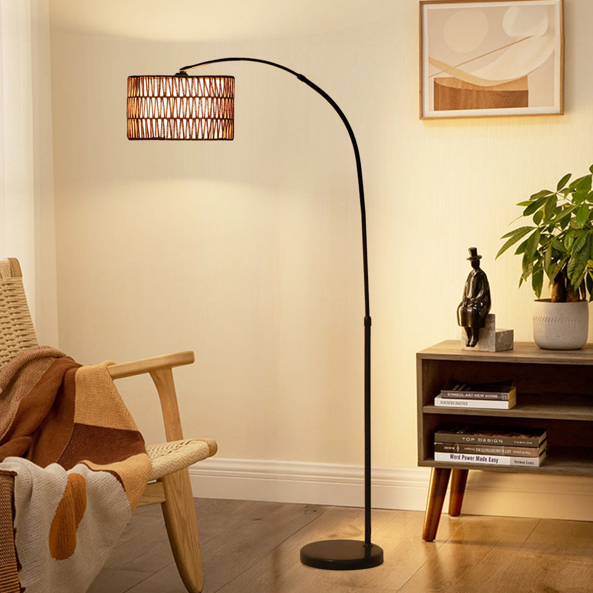 Floor lamp living room floor lamp with linen lampshade, floor lamp with E27 socket, foot switch, height adjustable arc lamp for bedroom, black, excl. light bulb |