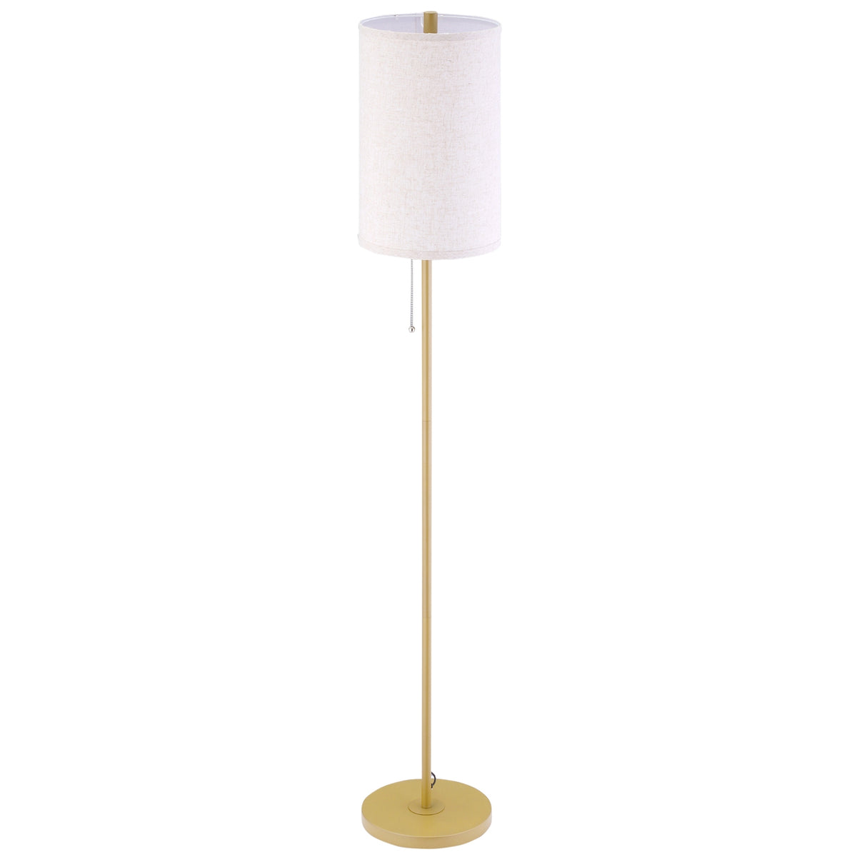 Floor lamp living room floor lamp with linen lampshade, pull chain switch, floor lamp with steel stand, E27 socket floor lamp for bedroom, cream white