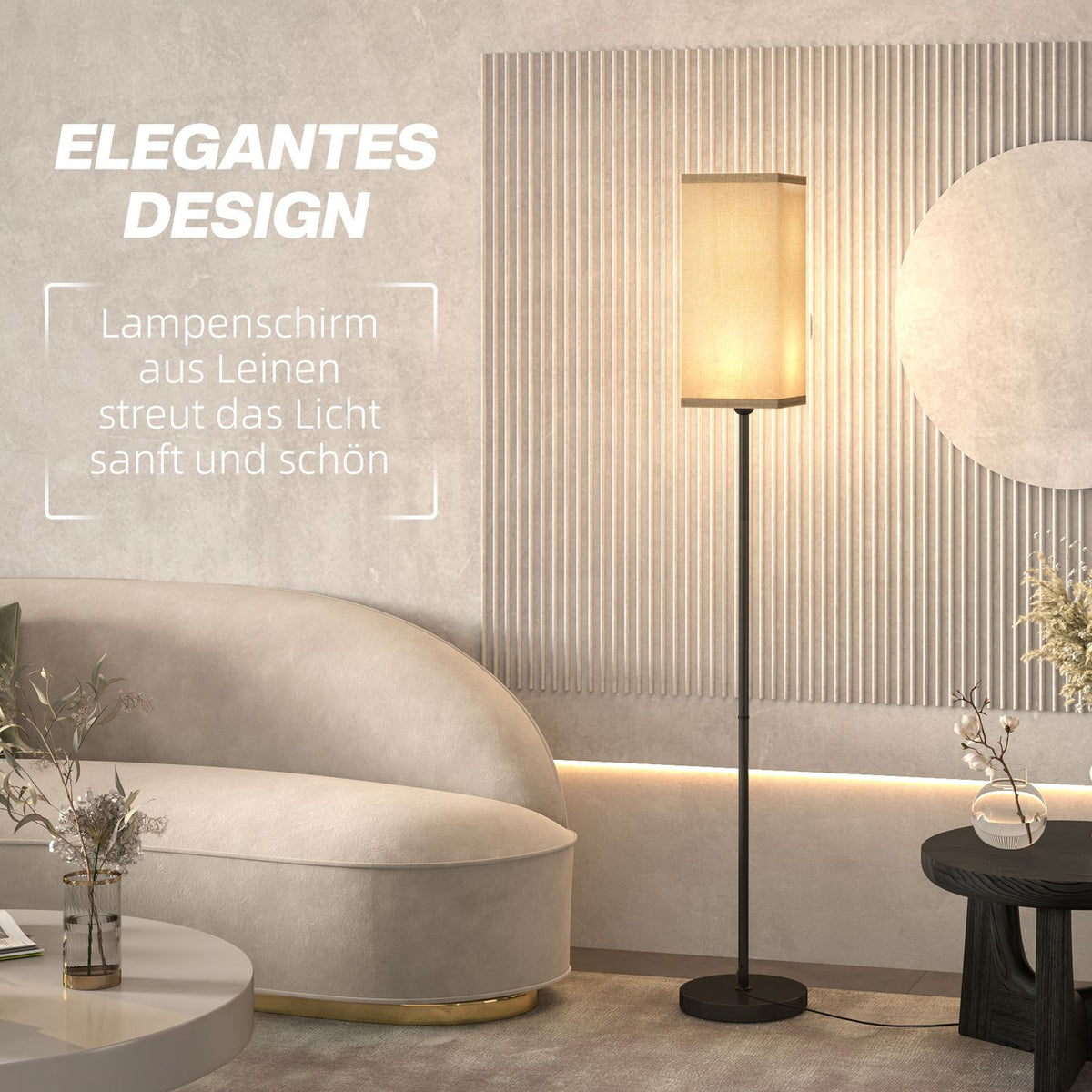 Floor lamp, modern floor lamp with foot switch, shade with linen look, floor lamp for living room, bedroom, excl. light bulb, black