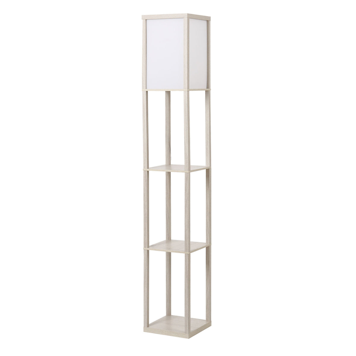 Floor lamp with 3 shelves floor lamp, interior lighting, E27, up to 40W, E1-MDF, acrylic, oak+white, 26x26x160 cm