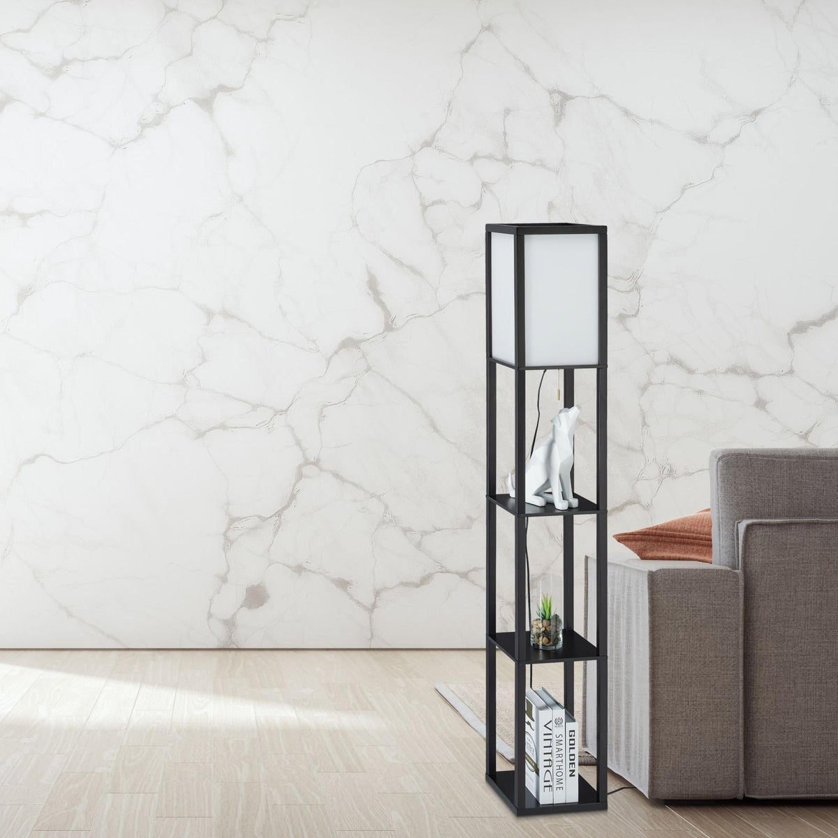 Floor lamp with shelf Black