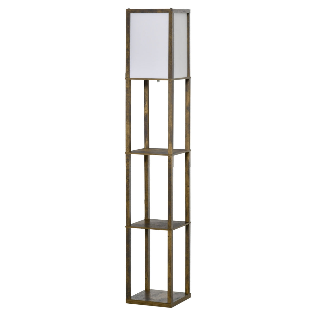 Floor lamp with shelves, living room floor lamp with E27 socket up to 40W, bedside lamp with lampshade, floor lamp for bedroom, study, office, rustic brown