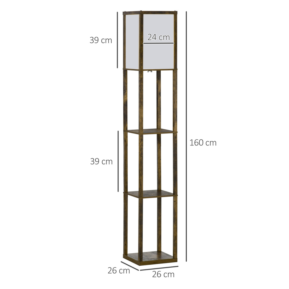 Floor lamp with shelves, living room floor lamp with E27 socket up to 40W, bedside lamp with lampshade, floor lamp for bedroom, study, office, rustic brown