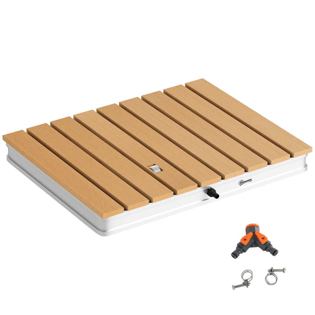 Floor shower garden shower with adjustable foot wheel aluminum up to 4 m fountain height 70 x 55 cm natural wood